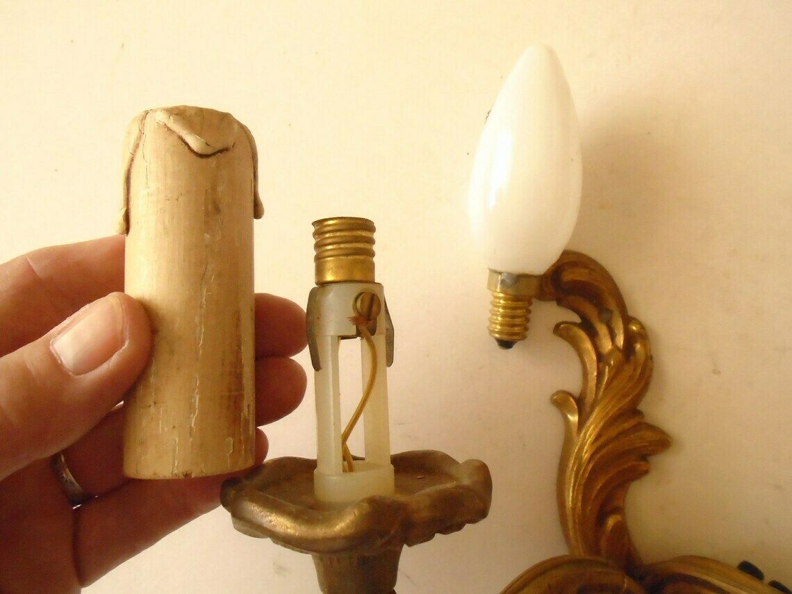 Single Antique French Bronze Rococo Wall Candle Sconce, Art Nouveau Candle Holders, Electric Wall Sconce photo vintage
