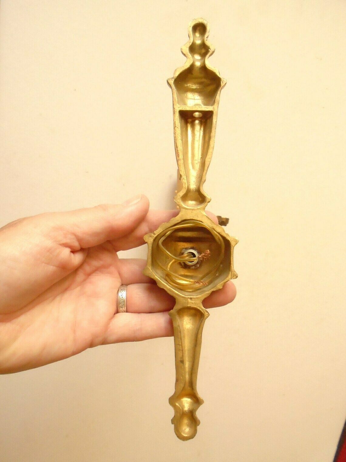 Single Arm Antique French Bronze Wall Candle Sconce, Art Nouveau Candle Holders, Electric Wall Sconce photo vintage
