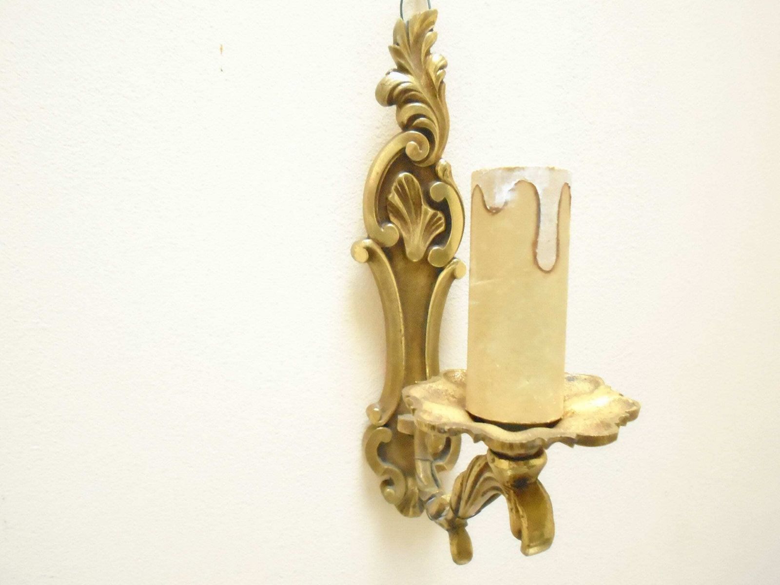 Single Arm Antique French Bronze Wall Candle Sconce, Art Nouveau Candle Holders, Electric Wall Sconce