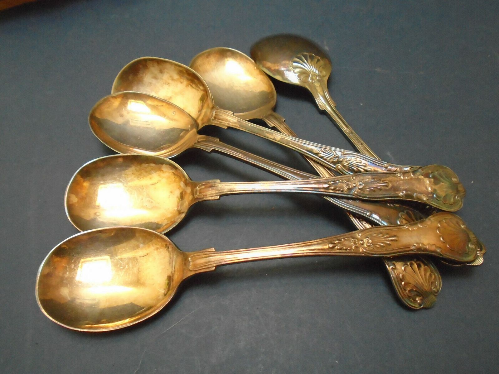 photo for sale 6 Antieke Verzilverde Dessert  Of Soeplepels, Kings Pattern, El Epns A1