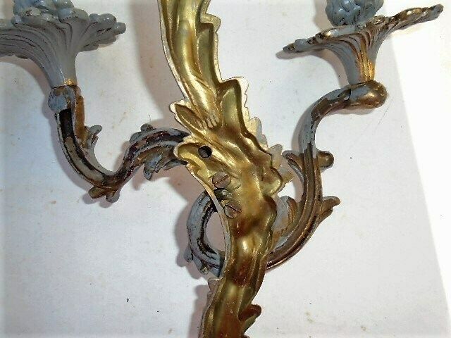 photo vinterior Pair Of Vintage French Art Nouveau Style, Baroque / Rococo, Bronze Wall Lights / Sconces, Shabby Chic Lights