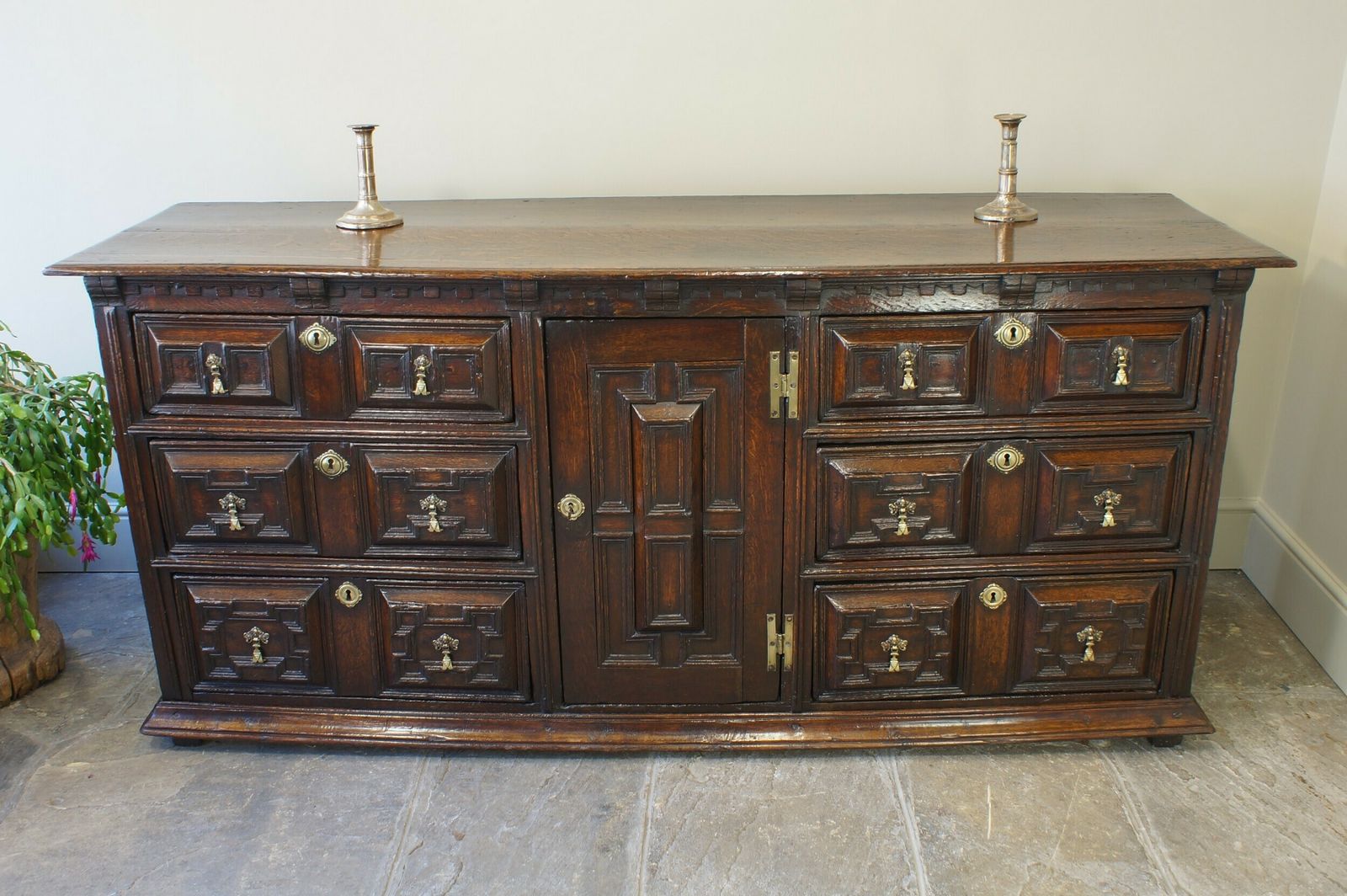 17th Century Oak Cushion Moulded Dresser Base photo vintage