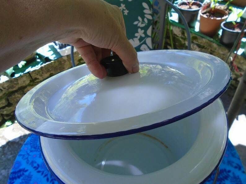 Vintage French Extra Large White Enamel Bucket  Churn With Lid 1950s Bathroom Nappy  Clothes Washing Bucket Large Milk Churn photo for sale