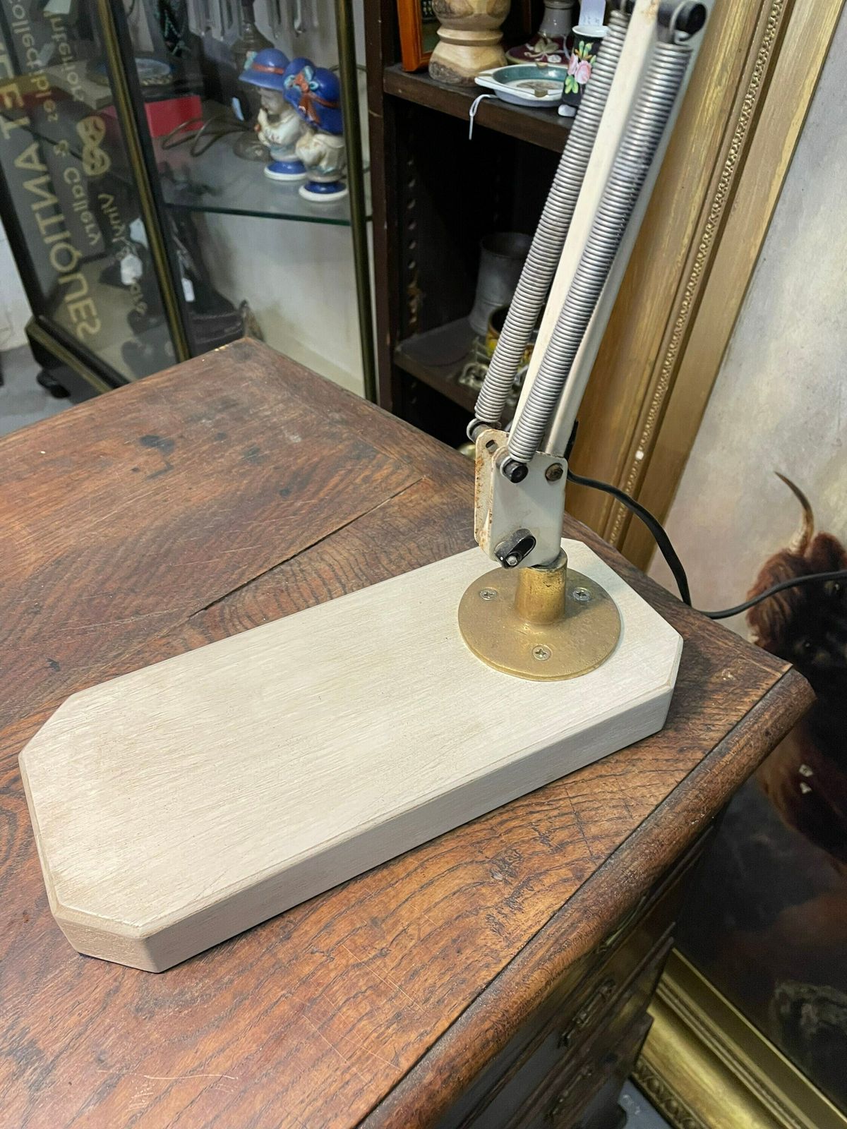 photo furniture Industrial Machinist Lamp Repurposed Onto A Wooden Science Lab Bench Slab Tested Ready To Use Mid Century Vintage Angle Poise