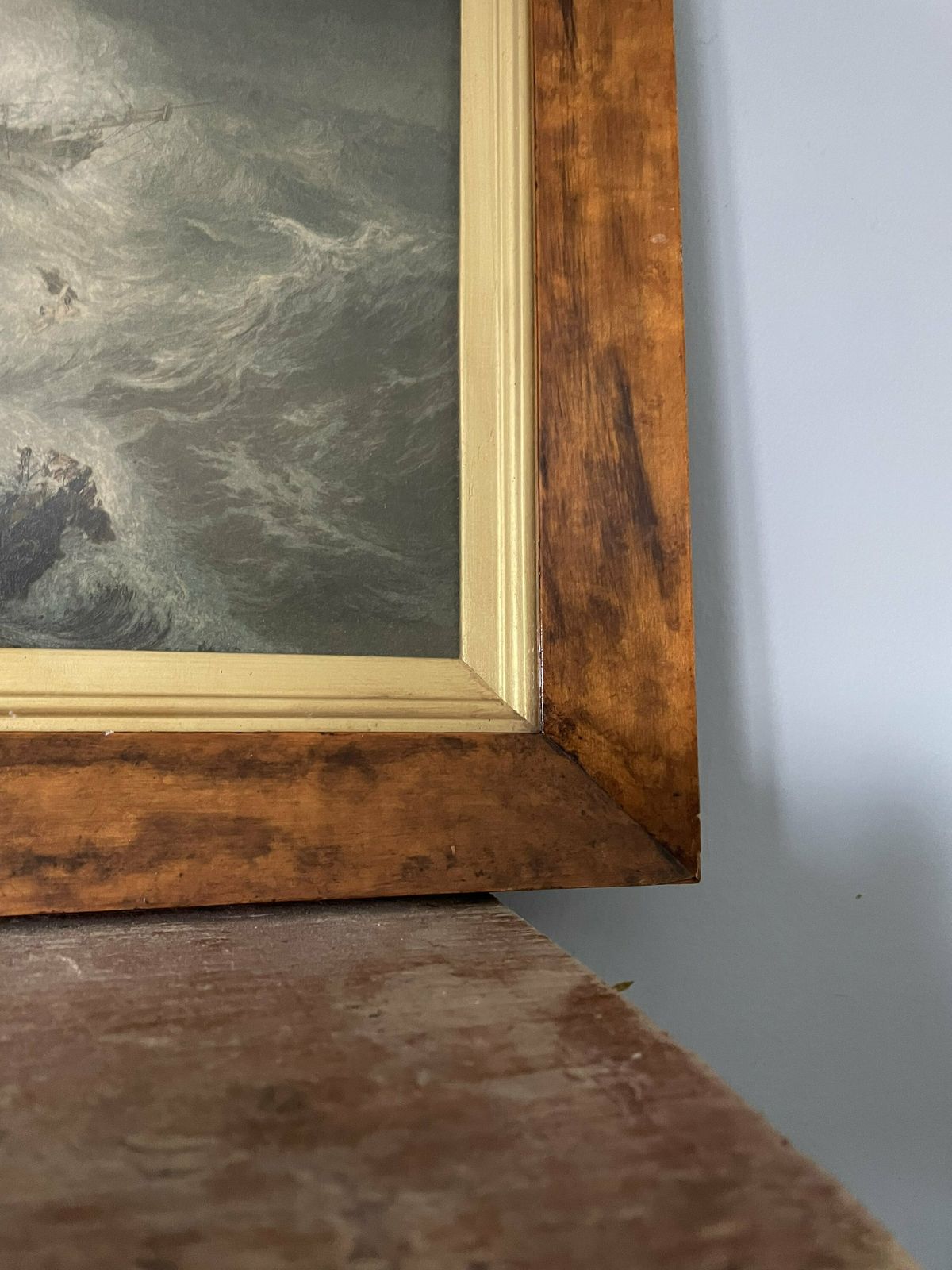 The Wreck Of The Reliance George Baxter Shipwreck Color Block Print Engraving Rare In Maple Antique Frame photo for sale