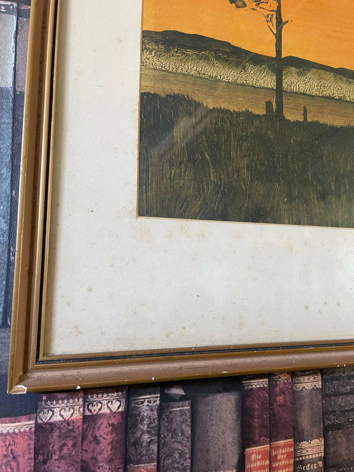 photo furniture John Ridgewell 1937 2004 Oil Painting On Paper Original Orange Sunset Beautiful Artwork