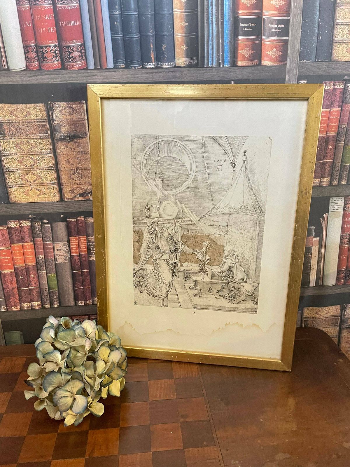 The Annunciation Albrecht Durer German Etching 1526 Rare Print Gold Frame