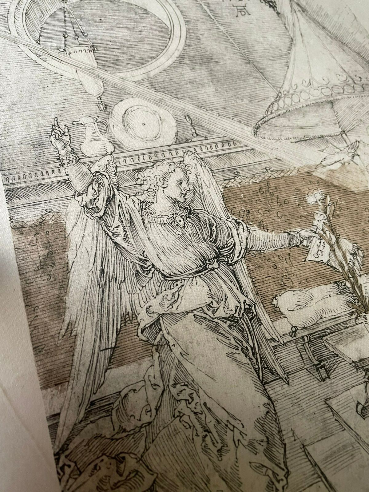 The Annunciation Albrecht Durer German Etching 1526 Rare Print Gold Frame photo vinterior