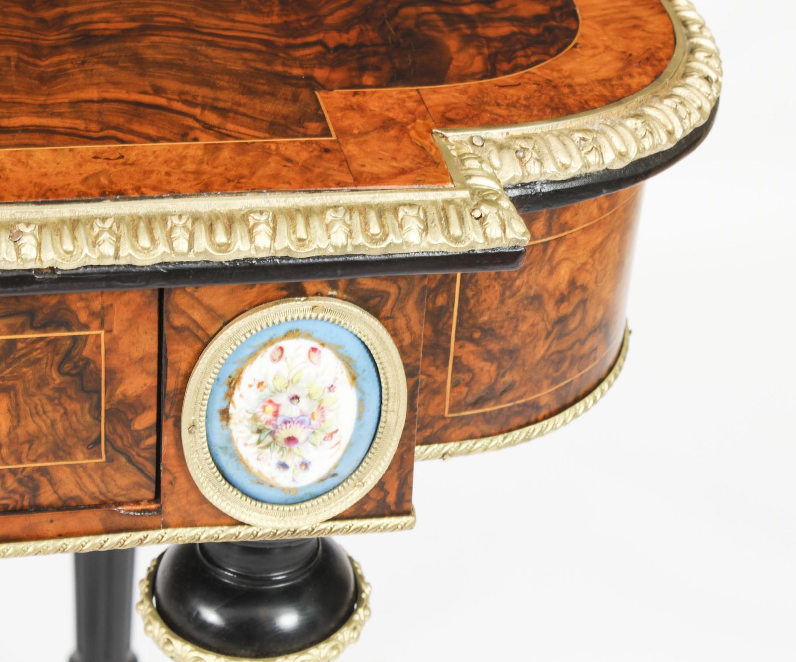 photo furniture Antique French Burr Walnut Sevres & Ormolu Mounted Writing Desk   19th C