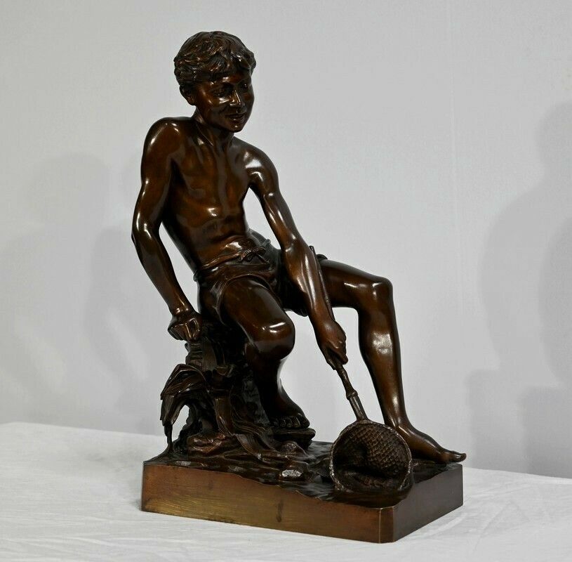 Bronze "Child With A Landing Net", Signed R.Guillaume   Xxth photo for sale
