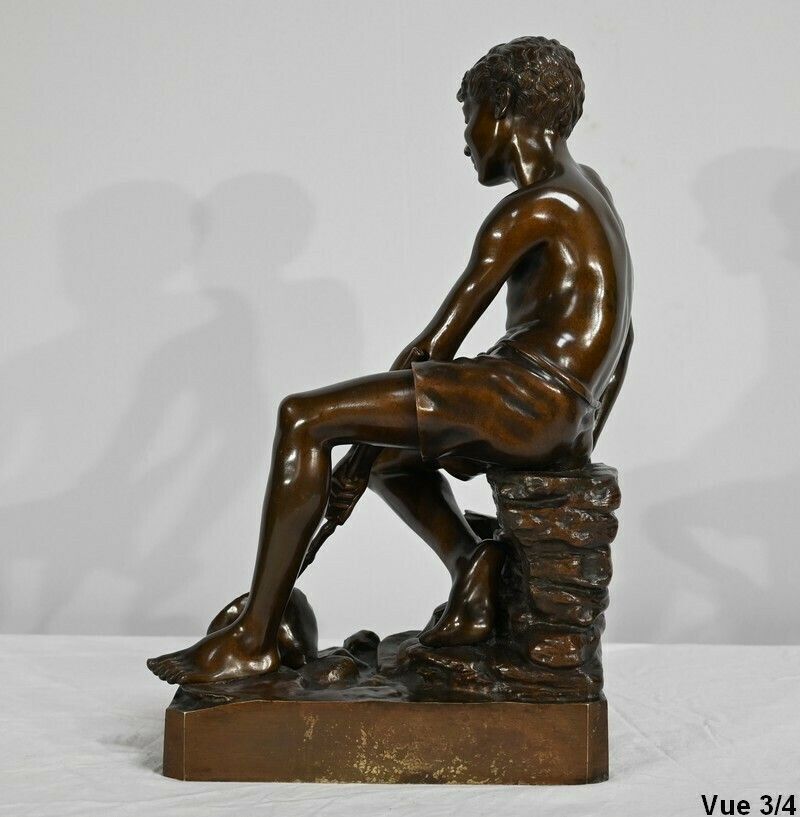 photo vintage Bronze "Child With A Landing Net", Signed R.Guillaume   Xxth