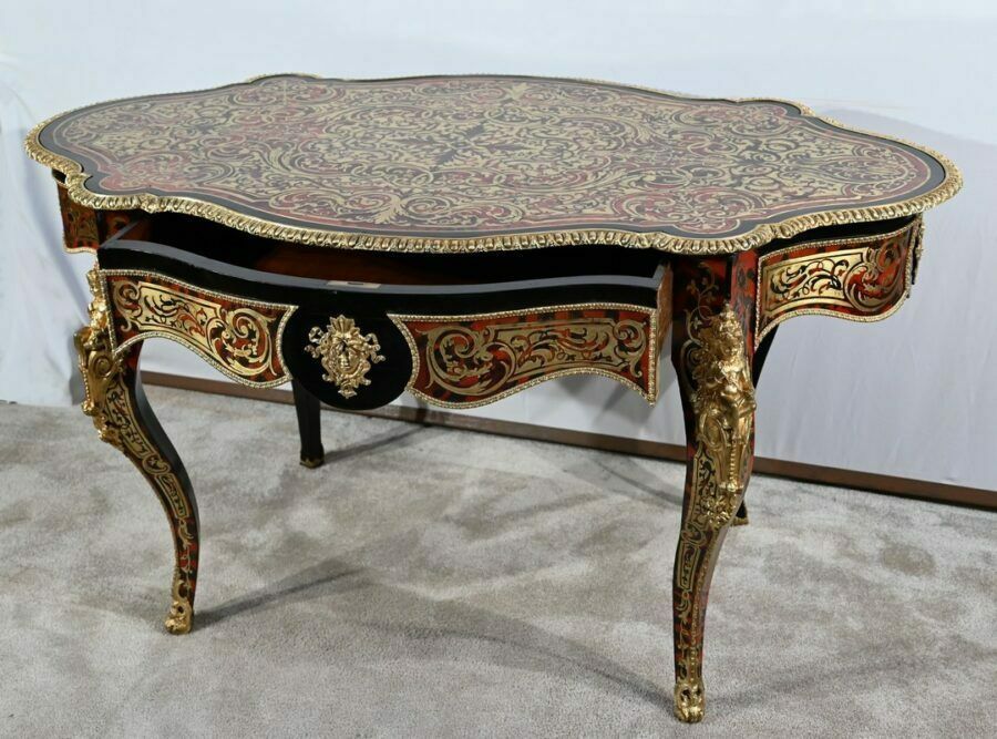 Table D'apparat Violonée In Blackened Poirier Boulle Style Napoleon III Period  Mid 19th Century photo Furniture