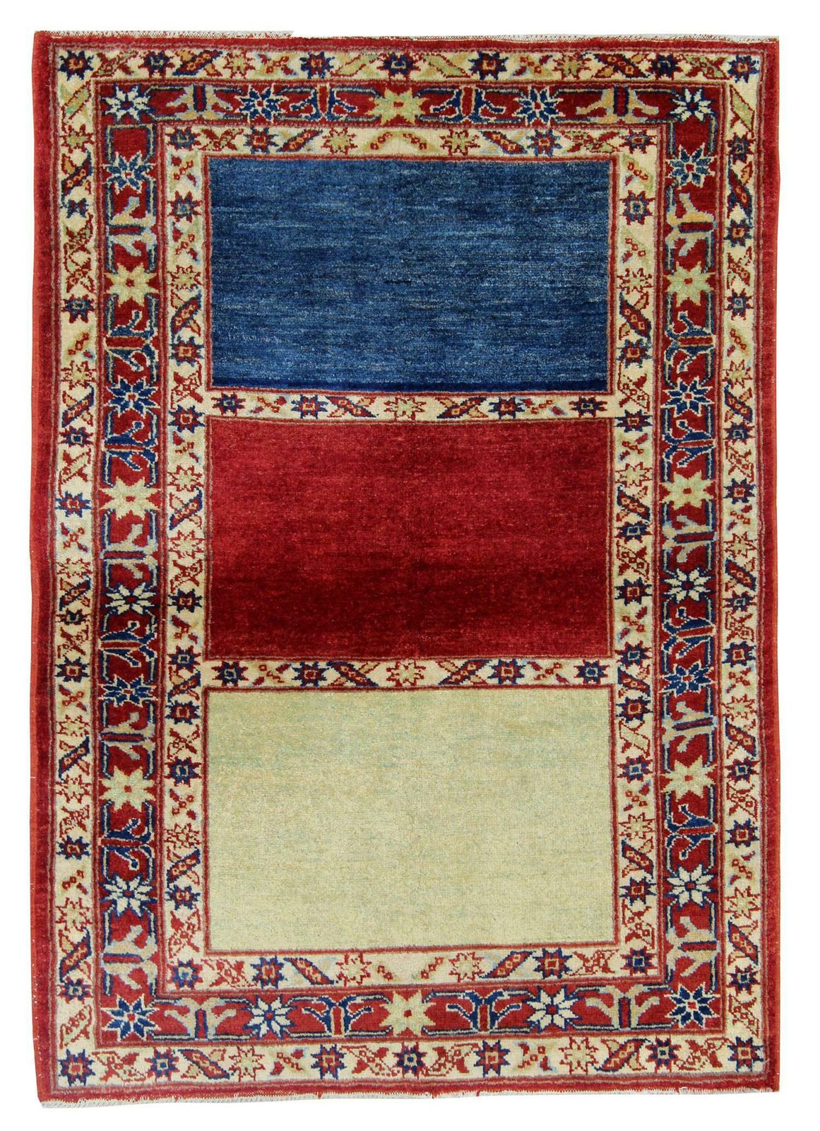Modern Striped Rug, Kazak Handmade Carpet, Floor Afghan Rugs, Oriental Rug photo furniture