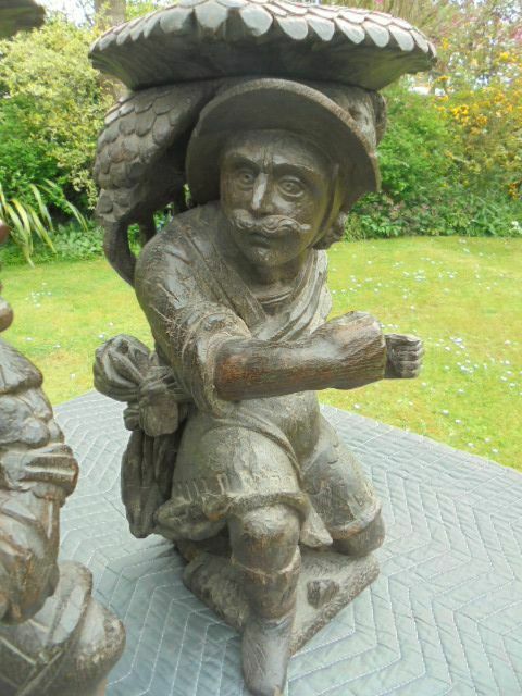 photo for sale Pair Of Antique Carved Oak Black Forest Stools C.1800