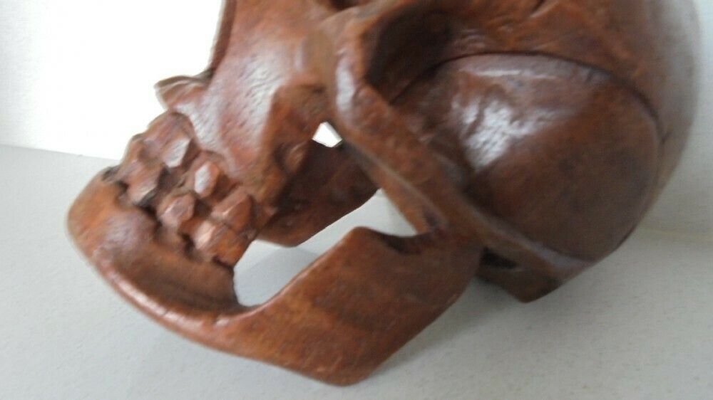 Early Carved Wooden Skull, 1800s photo vinterior
