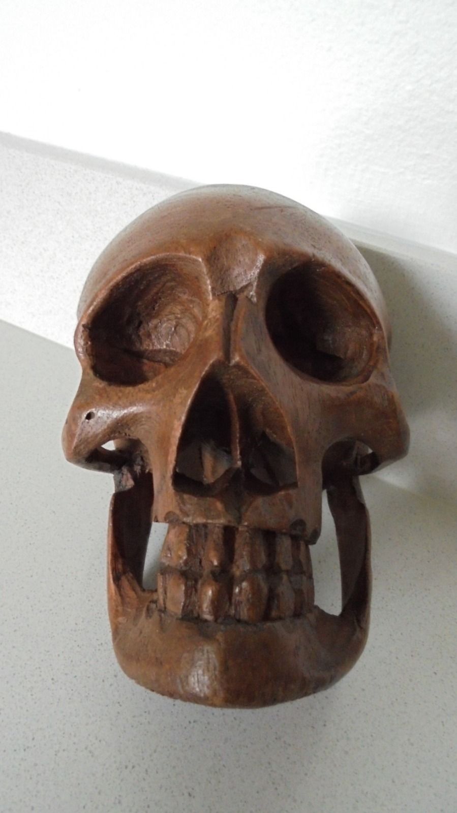 photo for sale Early Carved Wooden Skull, 1800s
