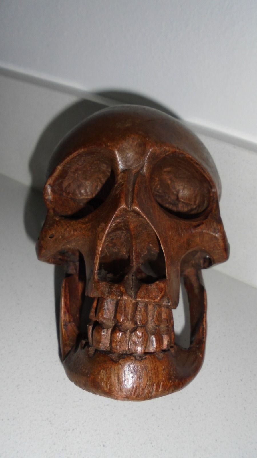 Art Early Carved Wooden Skull, 1800s photo