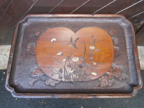 Antique Carved Inlaid Oriental Chinese Tray C.1900 photo 150.0
