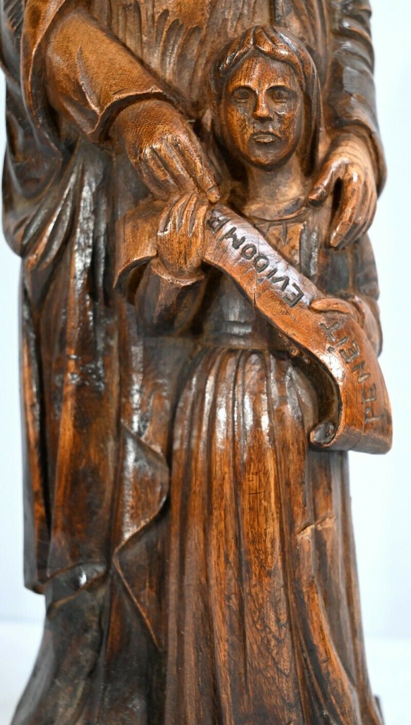 Statue Of Saint Anne In Ash Signed E.Le Neuthier  Mid 19th Century photo vintage