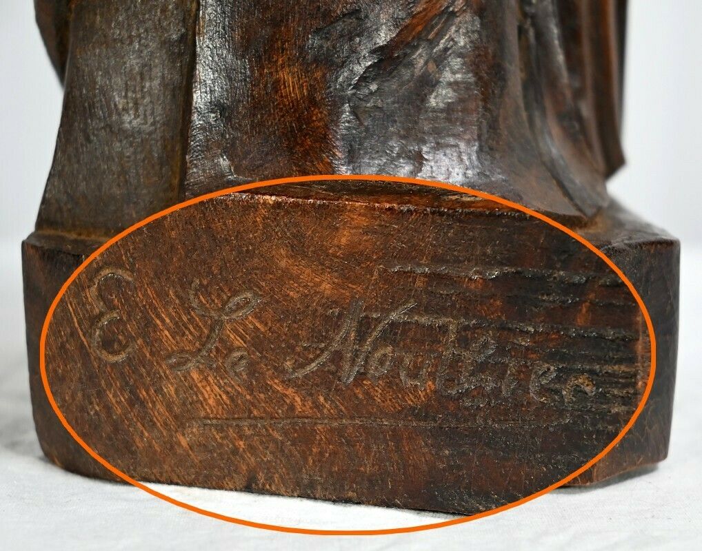 photo buy Statue Of Saint Anne In Ash Signed E.Le Neuthier  Mid 19th Century