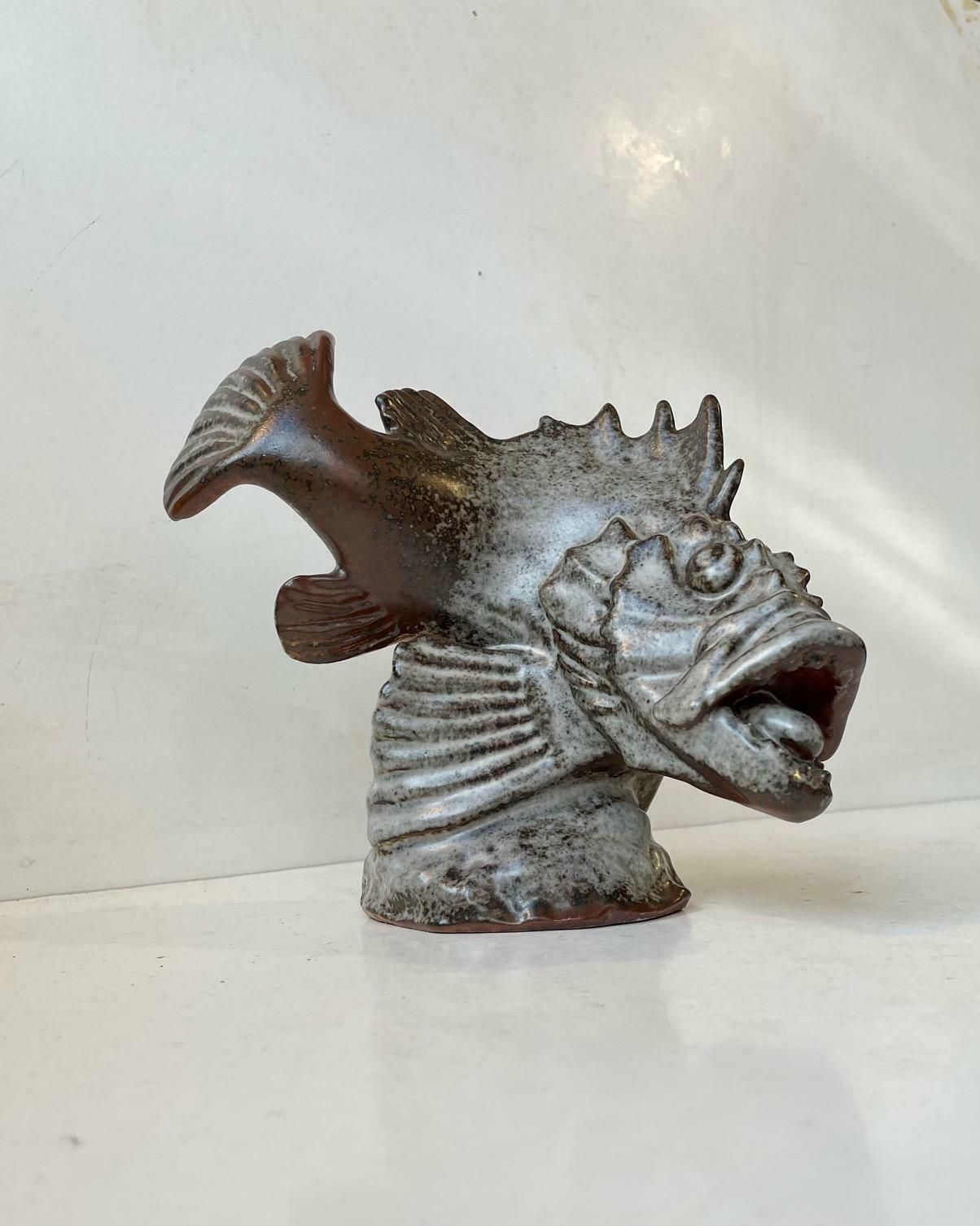 Saxbo Stoneware Dragon Fish Sculpture By Hugo Liisberg photo Art