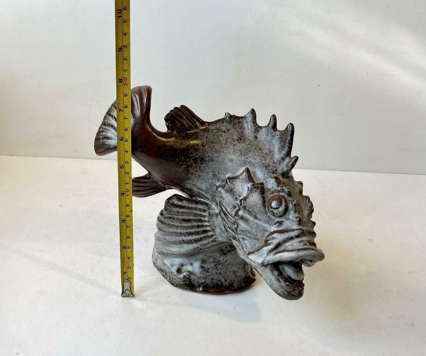 Art Saxbo Stoneware Dragon Fish Sculpture By Hugo Liisberg photo
