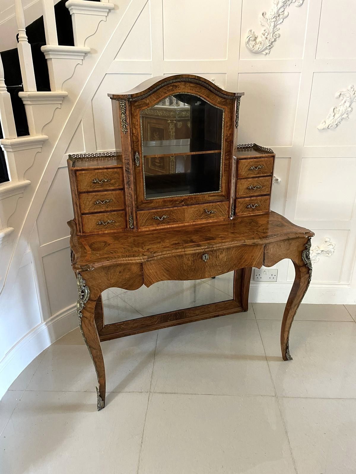Outstanding Quality Antique Burr Walnut Bonheur De Jour Writing Desk