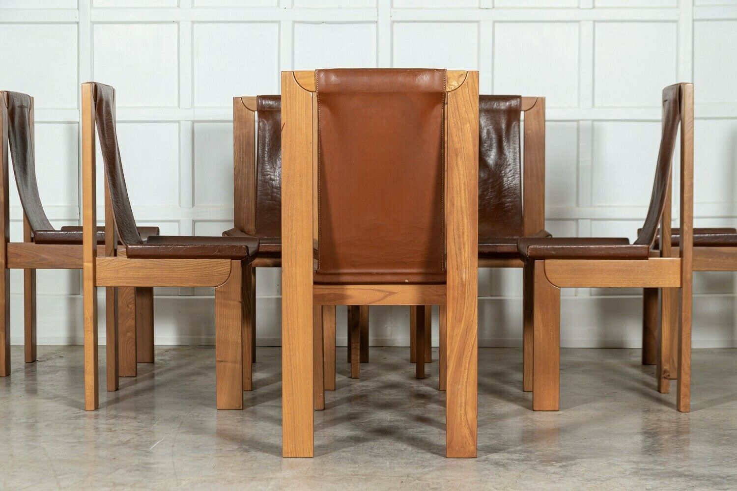 Set 8 French Roland Haeusler Elm And Leather Brutalist Chairs photo vinterior