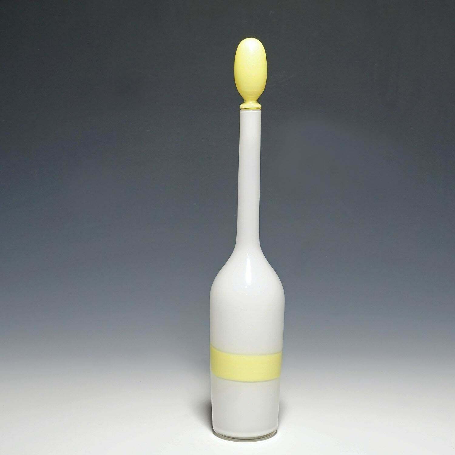 Venini Art Glass Bottle With Fasce Decoration In Yellow, Murano 1950s photo furniture