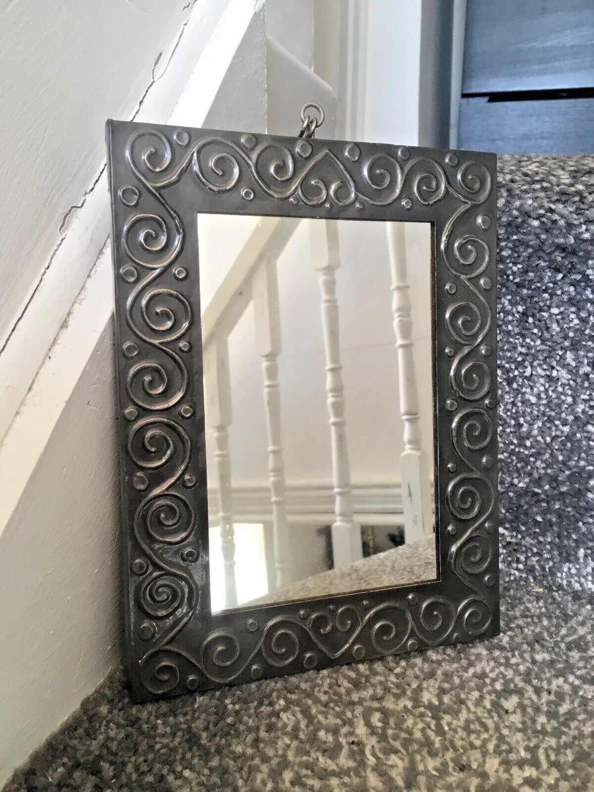 65.0 Vintage 60s Pewter Folk Art Hearts & Scrolls Mirror Nouveau Style Paul Morafon ? photo