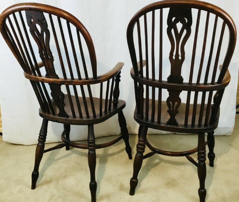 Pair Of Yew & Elm Windsor Chairs photo vintage