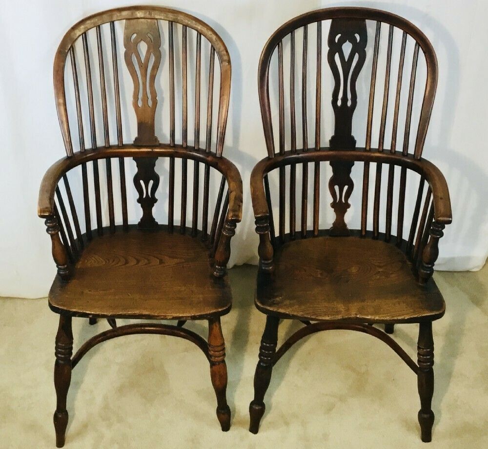 Furniture Pair Of Yew & Elm Windsor Chairs photo