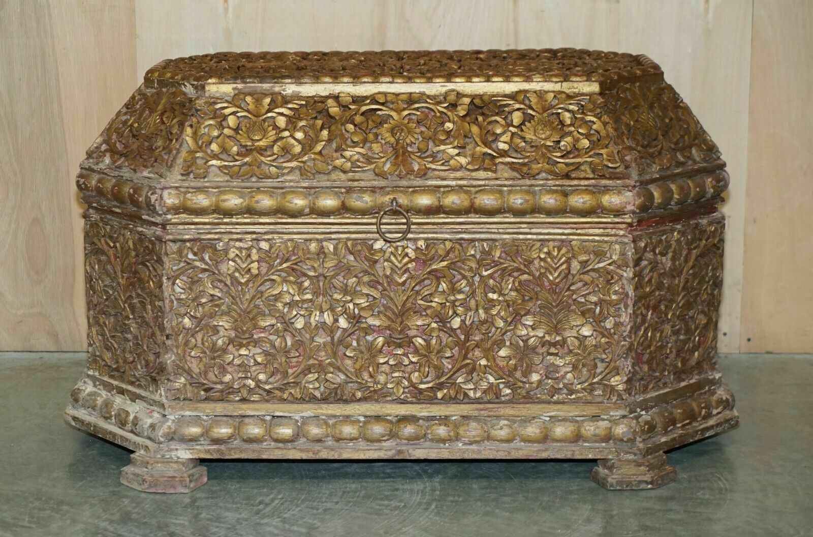 Antique Indian 18th Century Hand Carved & Painted Coffer Linen Trunk Or Chest photo furniture