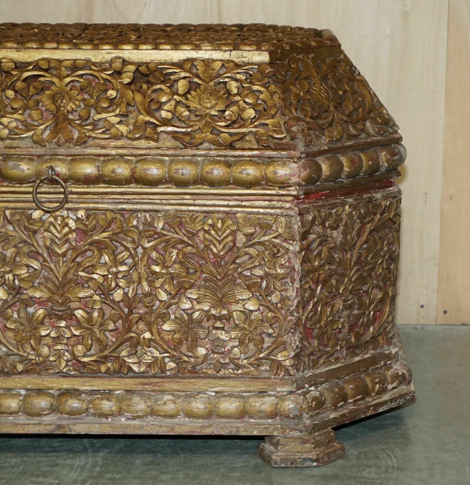 Antique Indian 18th Century Hand Carved & Painted Coffer Linen Trunk Or Chest photo Furniture