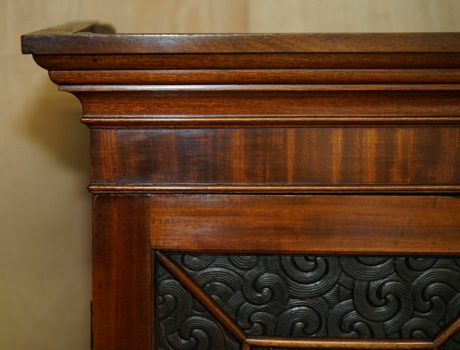 Stunning Antique Victorian Mahogany & Embossed Leather Library Bookcase Cupboard photo Furniture
