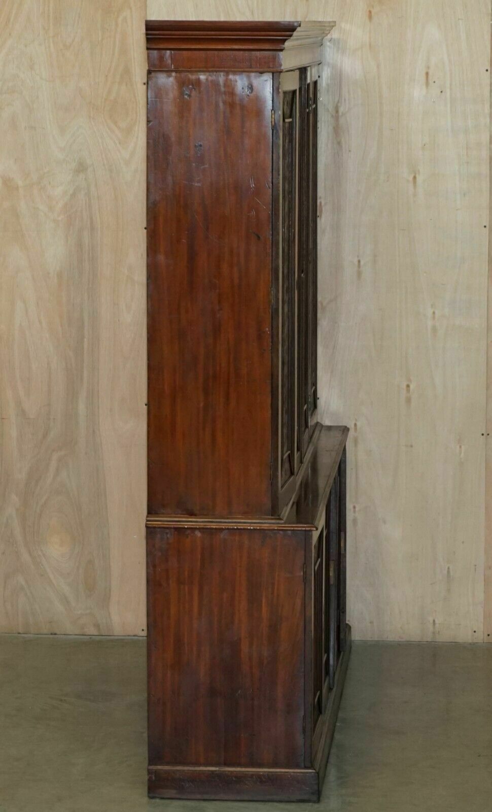 photo for sale Stunning Antique Victorian Mahogany & Embossed Leather Library Bookcase Cupboard