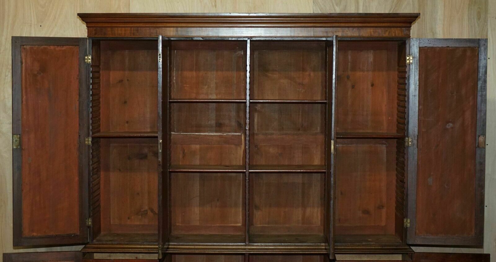 photo buy Stunning Antique Victorian Mahogany & Embossed Leather Library Bookcase Cupboard