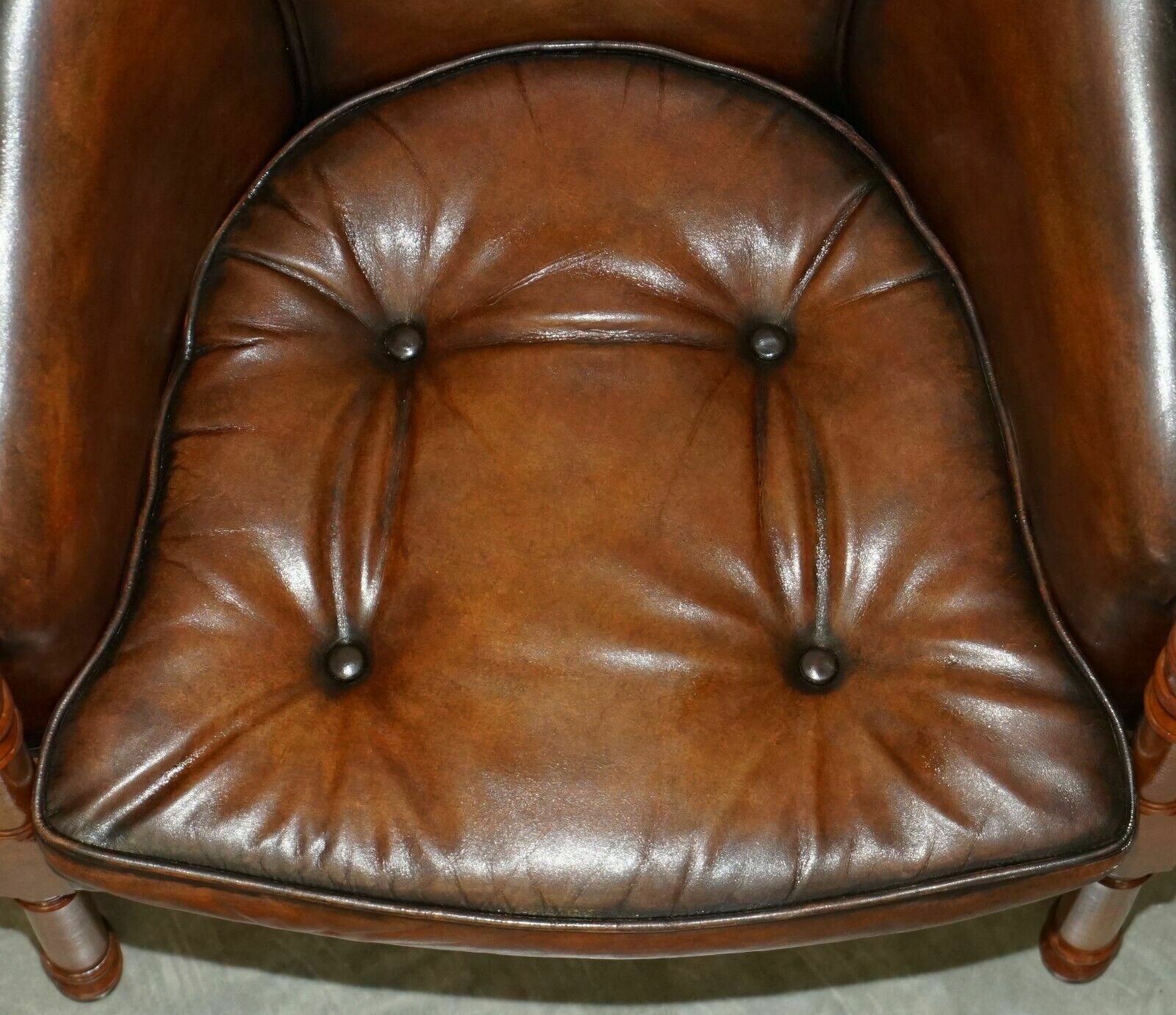 photo furniture Six Hand Dyed Brown Leather Thomas Chippendale Chesterfield Tub Club Armchairs