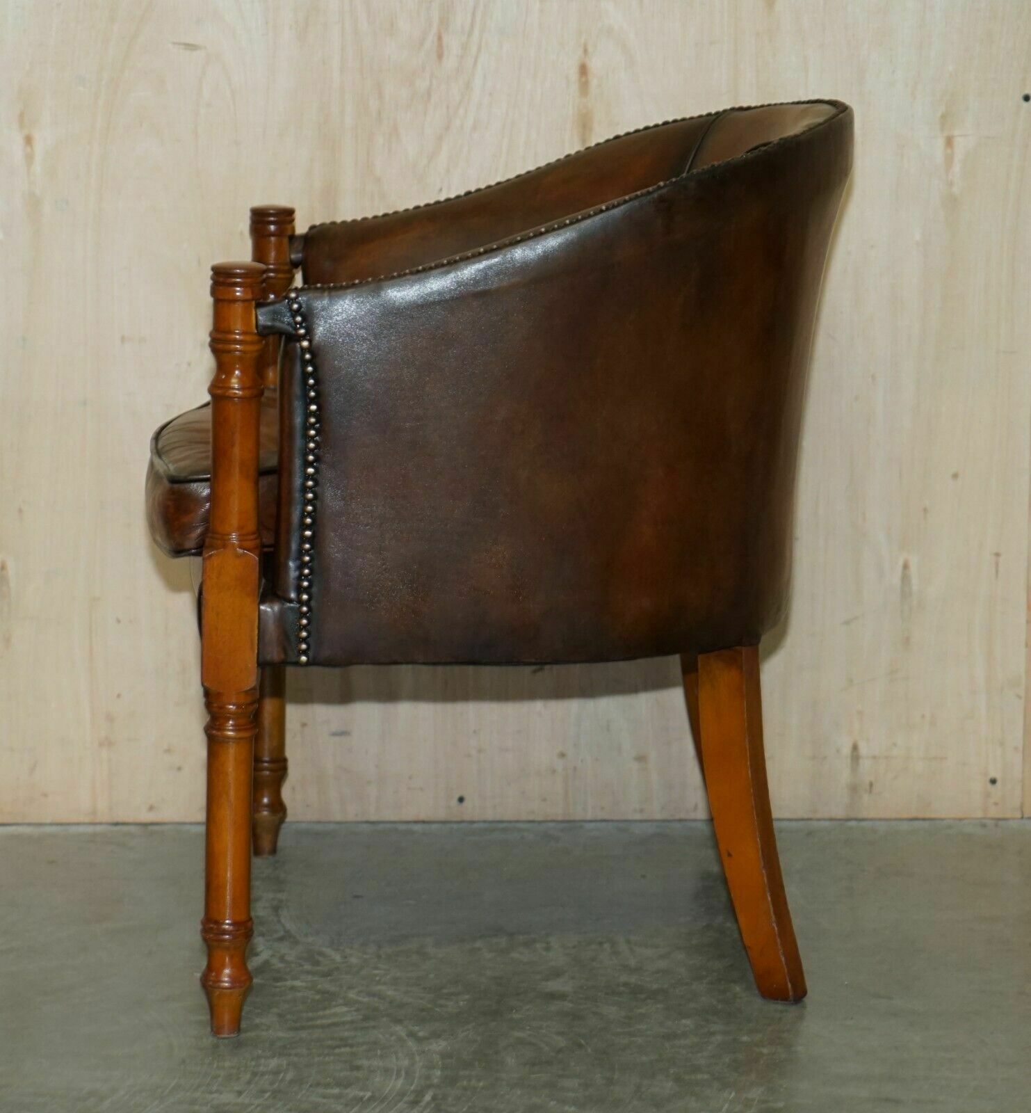 photo for sale Six Hand Dyed Brown Leather Thomas Chippendale Chesterfield Tub Club Armchairs