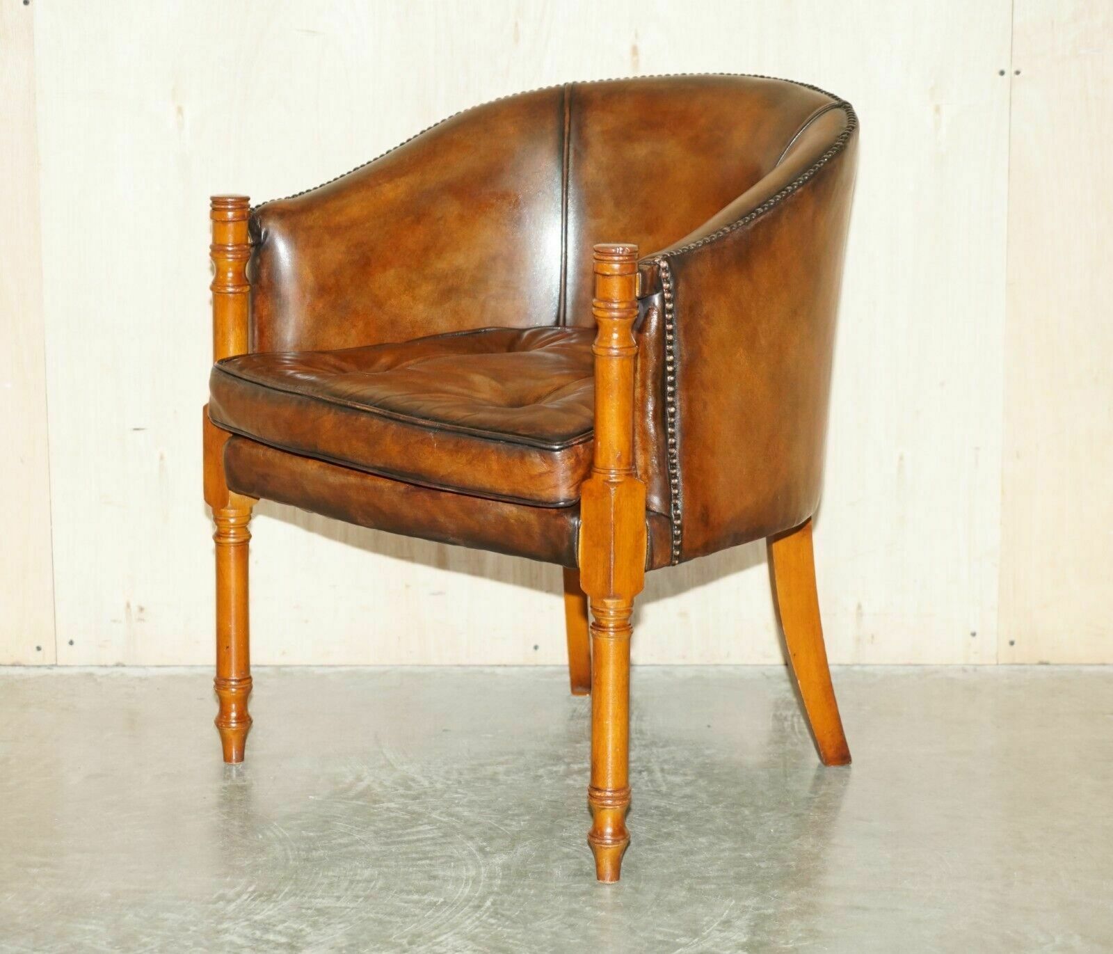 photo buy Six Hand Dyed Brown Leather Thomas Chippendale Chesterfield Tub Club Armchairs