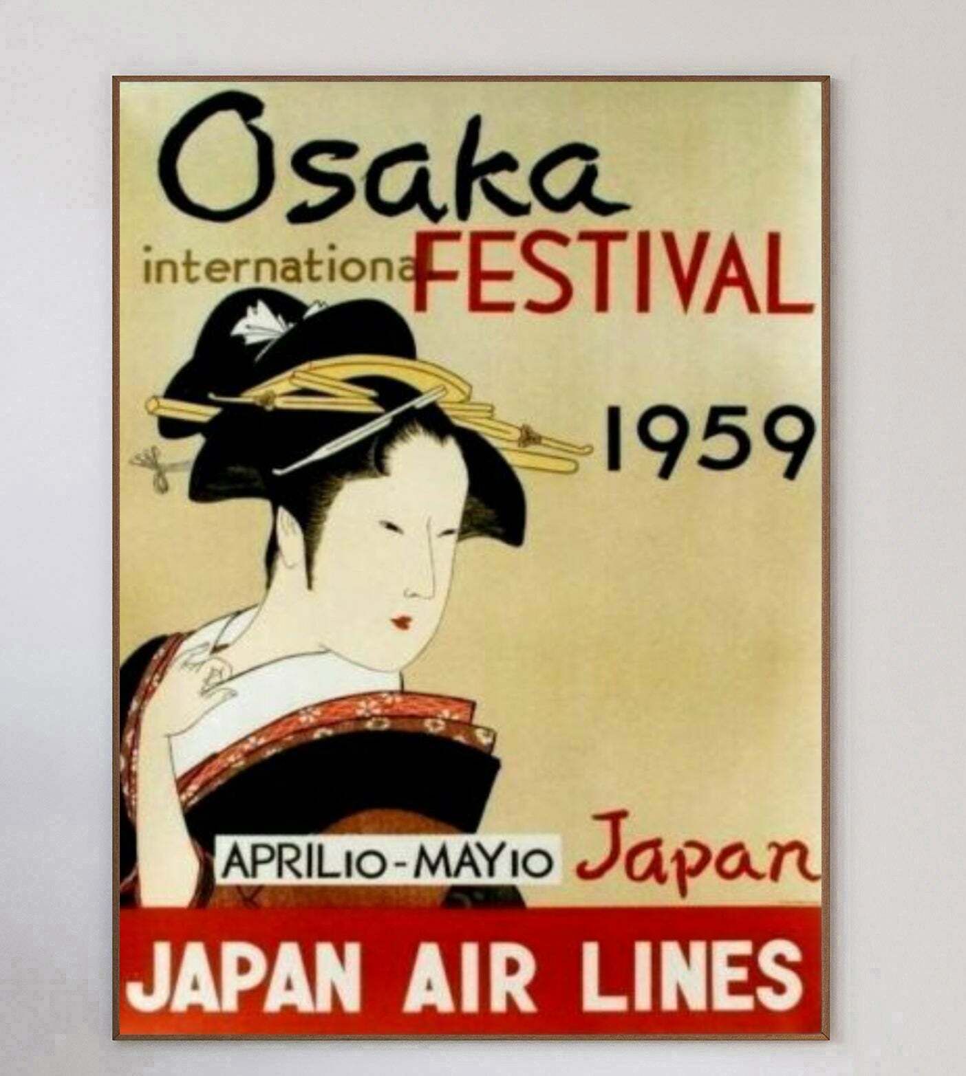 Japan Air Lines   Osaka International Festival 1959 Original Vintage Poster photo 1030.0