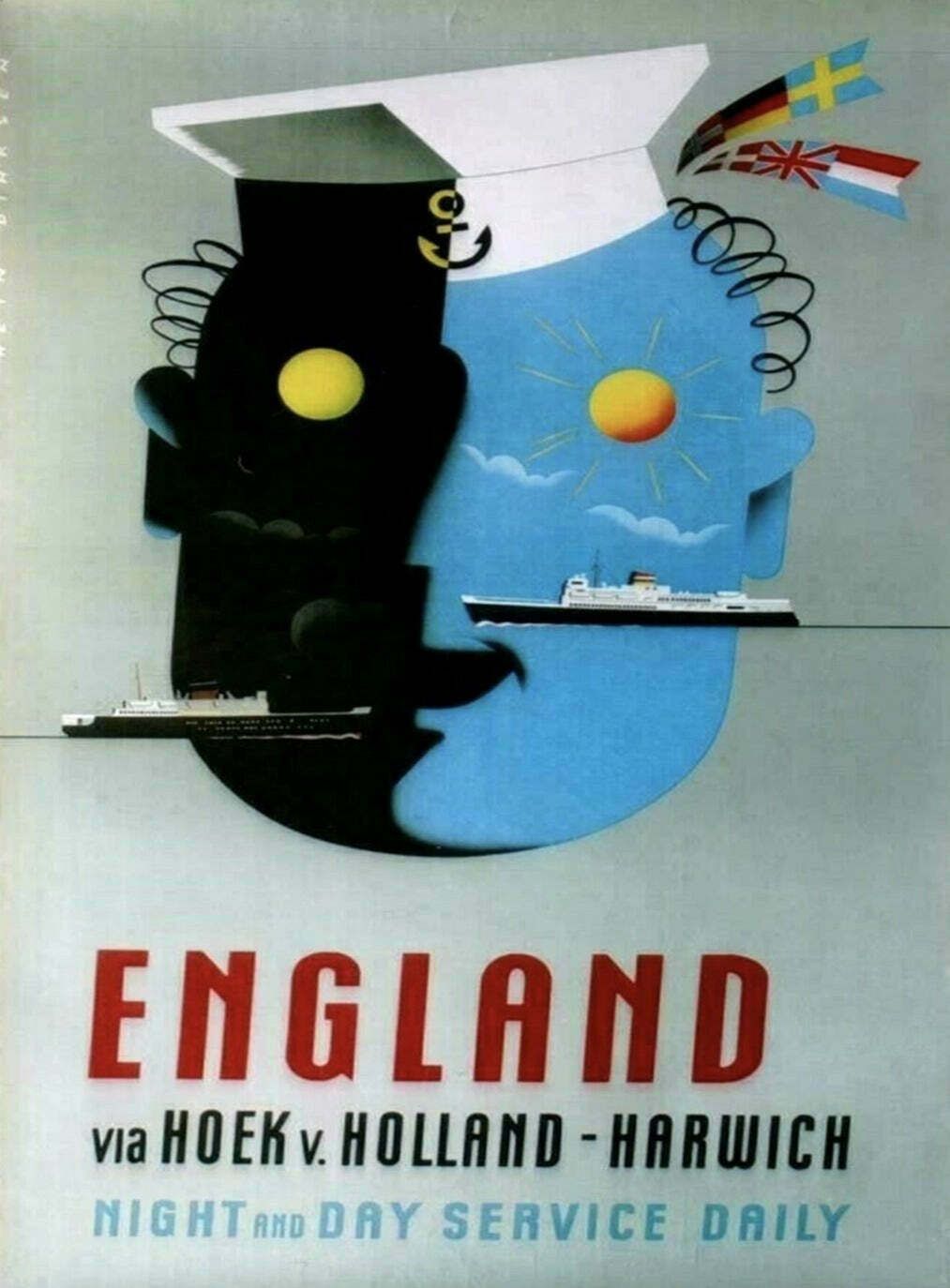 England   Night And Day Service Daily  Original Vintage Poster