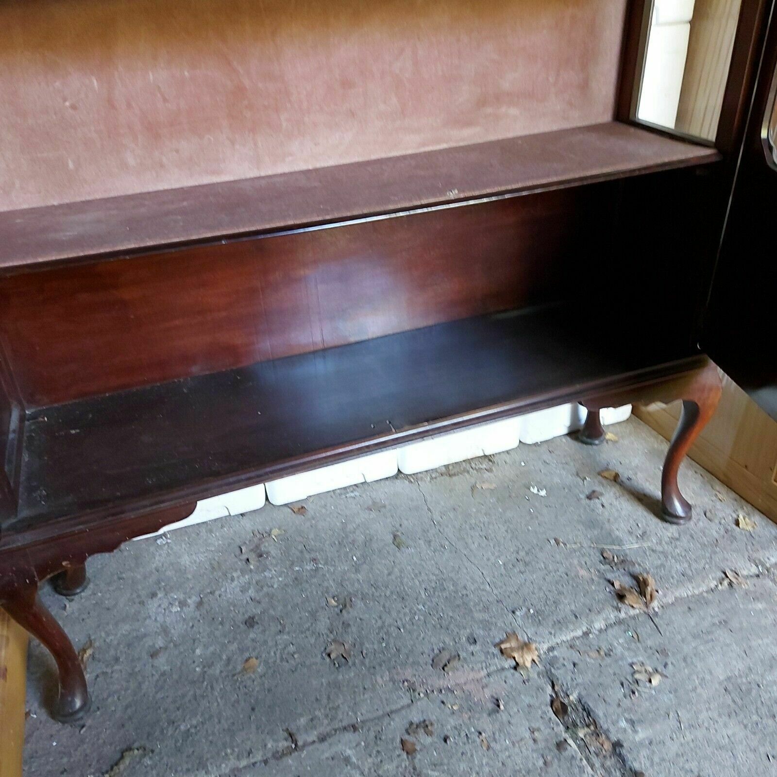 photo furniture 1920's Mahogany Double Door Display Cabinet On Queen Anne Legs For Restoration