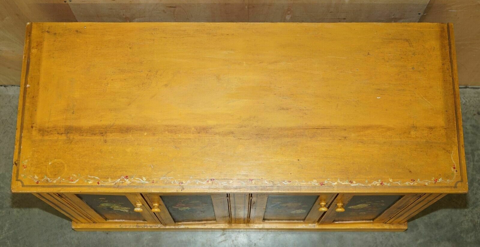 2850.0 Antique Circa 1860 French Hand Painted Pine Housekeepers Sideboard Cupboard photo