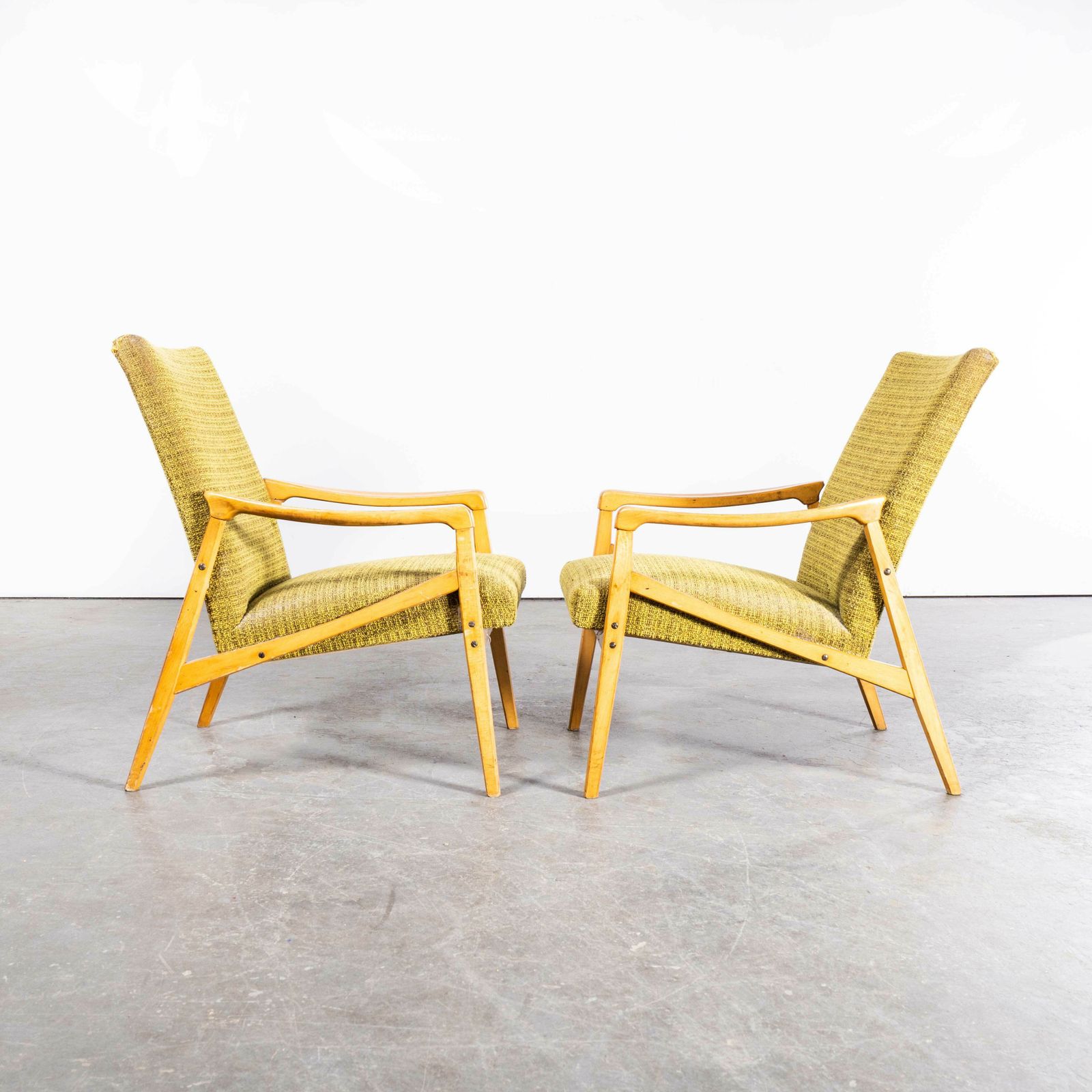 1950’s Jaroslav Smidek Original Armchairs – Pair In Lime Green