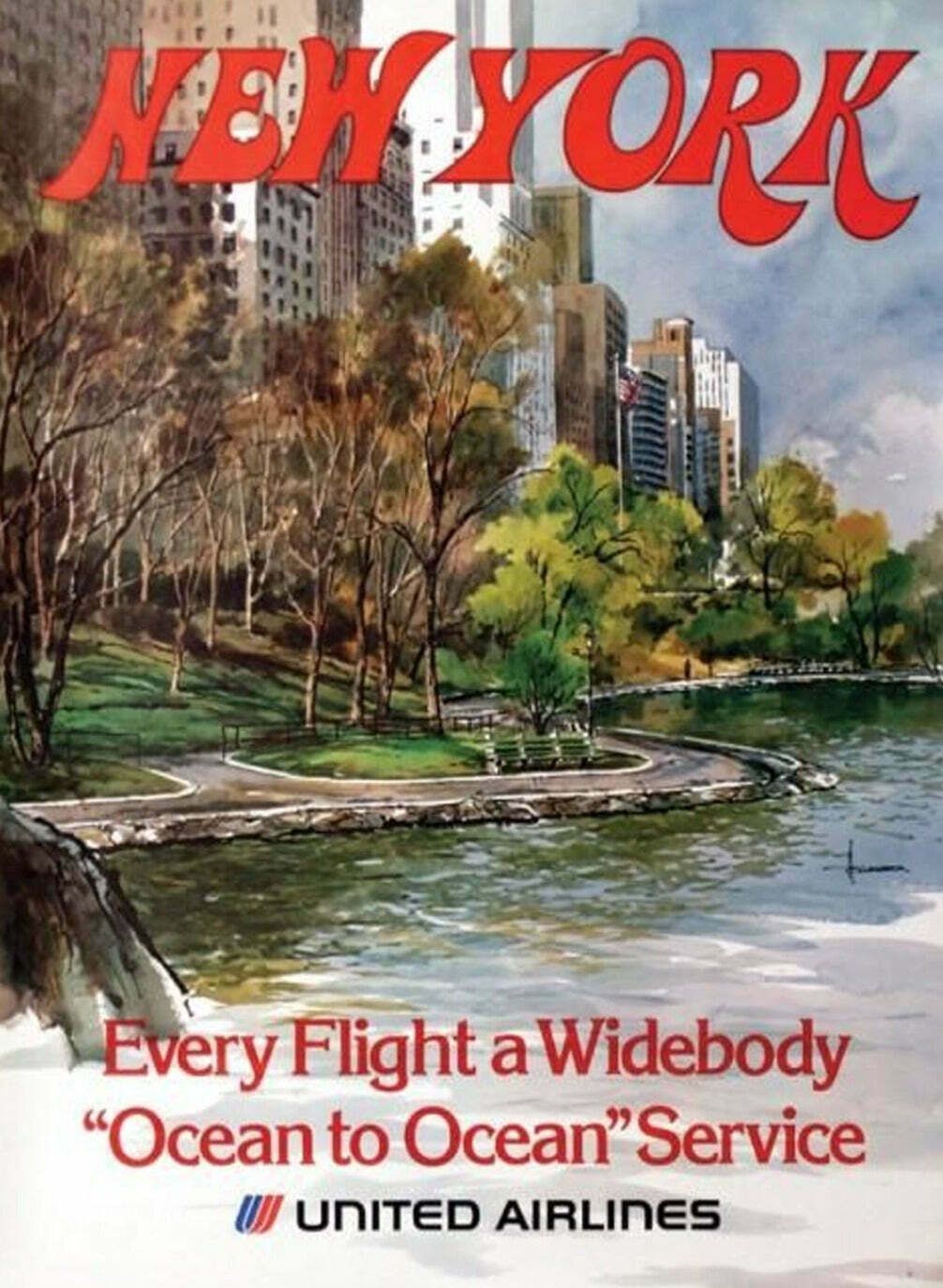 United Airlines   New York Vendor 1970 Original Vintage Poster