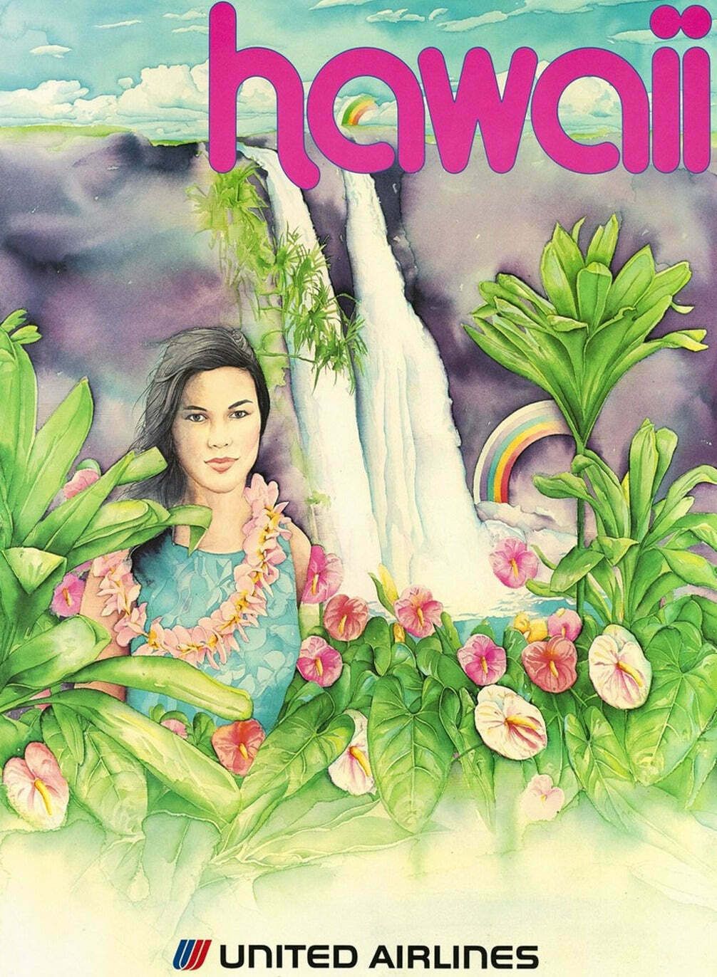 United Airlines   Hawaii Vendor 1970 Original Vintage Poster