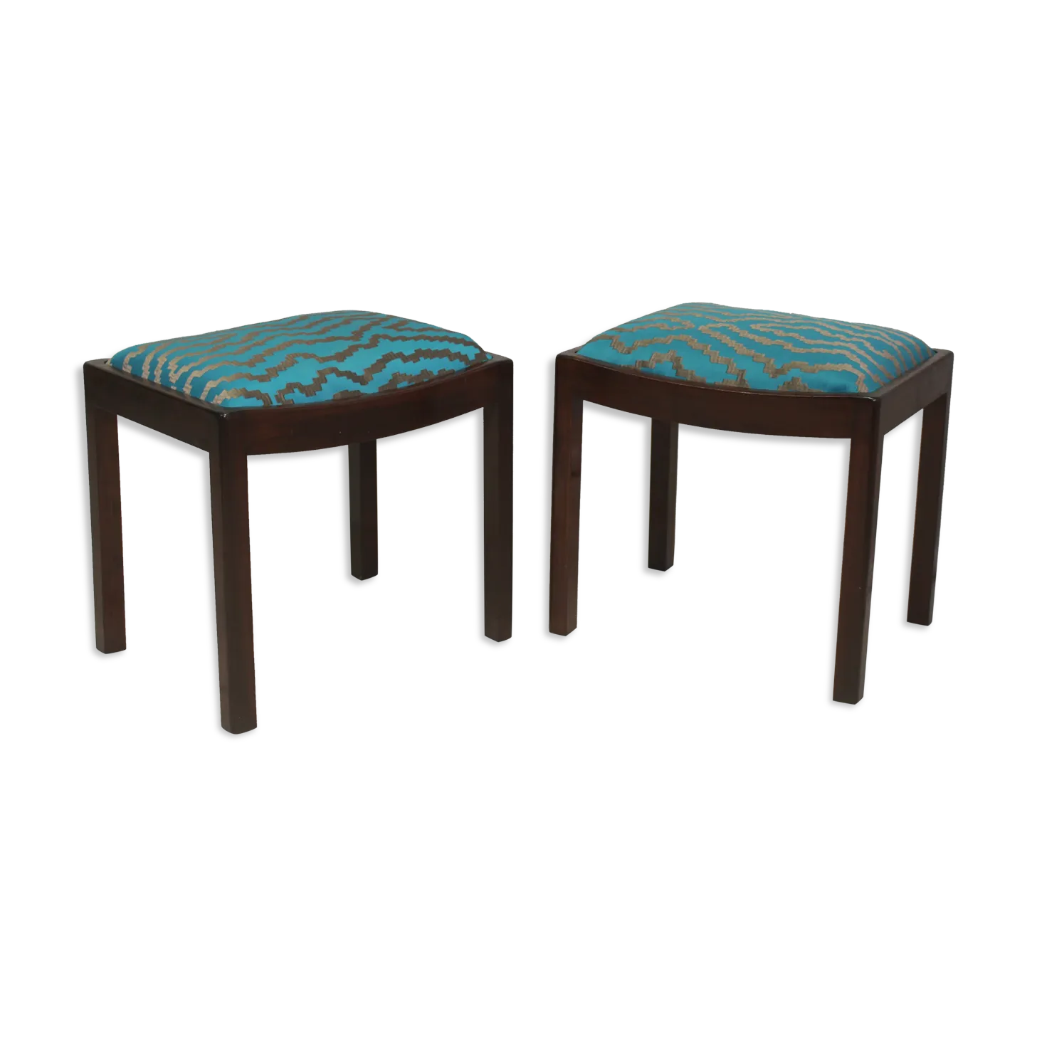 Pair Of Designer Stools From The 50s/60s In Jacquard Fabric.