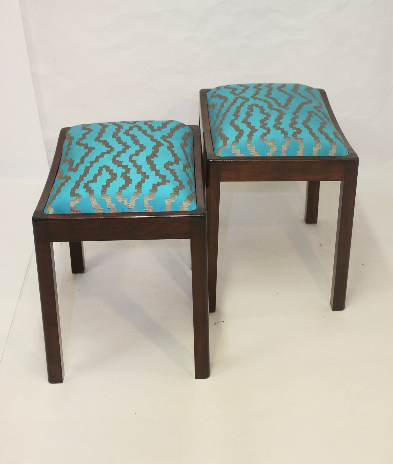 Furniture Pair Of Designer Stools From The 50s/60s In Jacquard Fabric. photo
