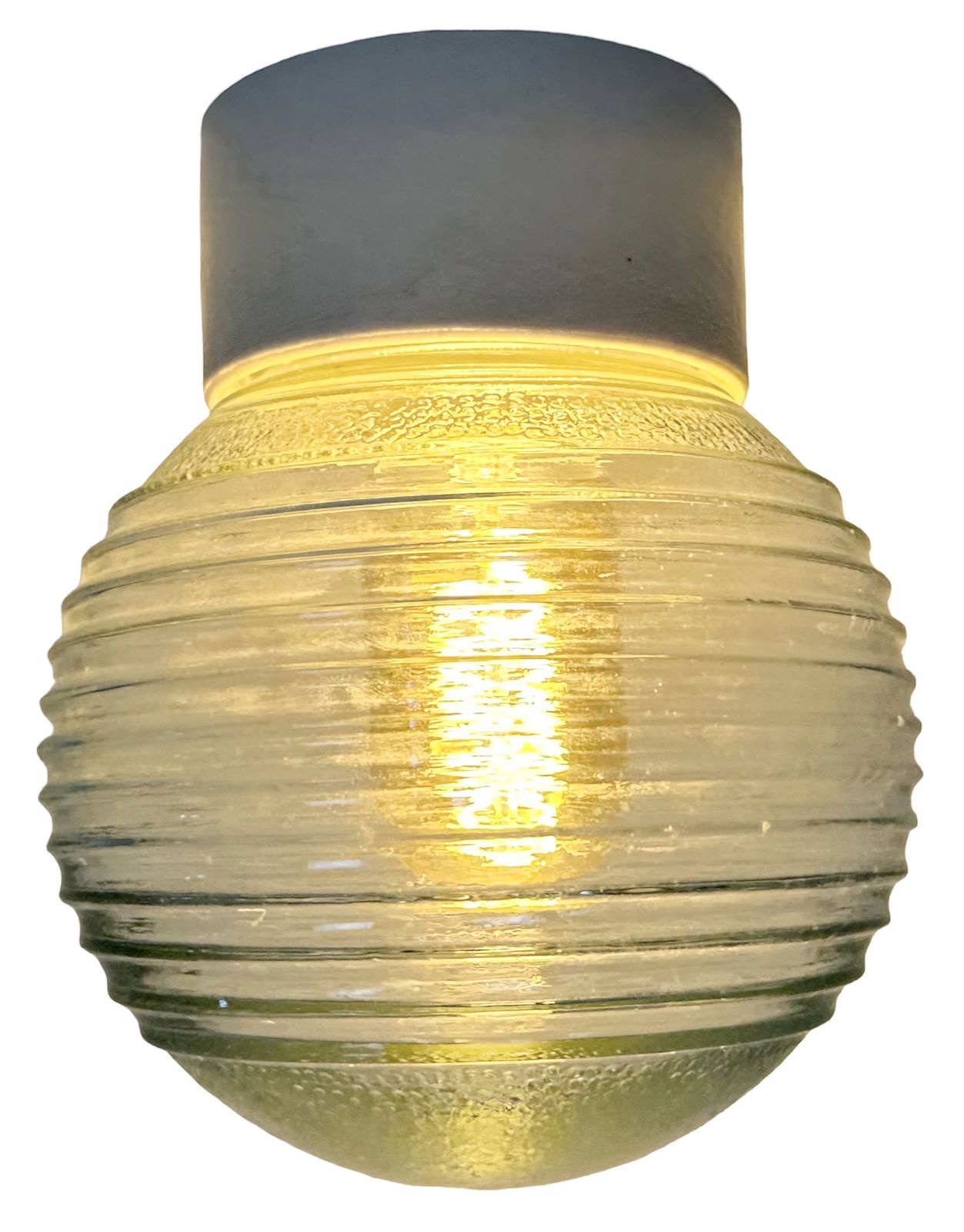 photo furniture Vintage White Porcelain Ceiling Light With Ribbed Glass, 1970s